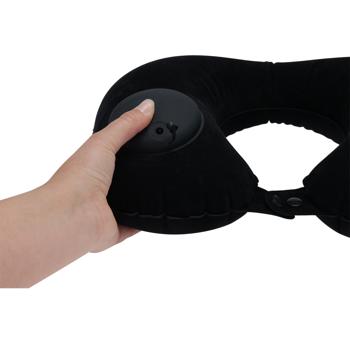 Preview: Nackenkissen ergonomisch - Mit integrierter Pumpe für Kopf & Nacken Unterstützung - Aufblasbar, 45x26cm, Schwarz - Ideal für Reisen & Home Workout