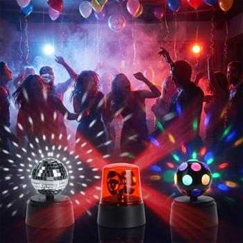 Partylicht 3er-Set Diskolampen - rotierende Lichtkugel & Spiegeldiskokugel - für bunte Lichteffekte auf Tanzpartys Hochzeit Geburtstag Teenieparty