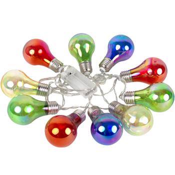 Preview: 2er-Set LED-Lichterkette mit 10 bunten Lampen - Batteriebetrieb für Camping, Garten & Partys - ø 6x10 cm Glühbirnen-Look - Polypropylen