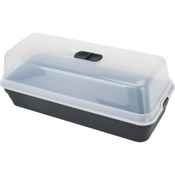 Preview: Anzuchtschale mit Lüftungsschieber - Zimmergewächshaus für Pflanzenanzucht auf Fensterbank - 53x23x20cm, transparent, robuster Kunststoff, Anthrazit