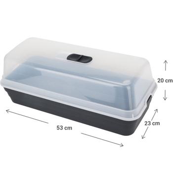 Preview: Anzuchtschale mit Lüftungsschieber - Zimmergewächshaus für Pflanzenanzucht auf Fensterbank - 53x23x20cm, transparent, robuster Kunststoff, Anthrazit