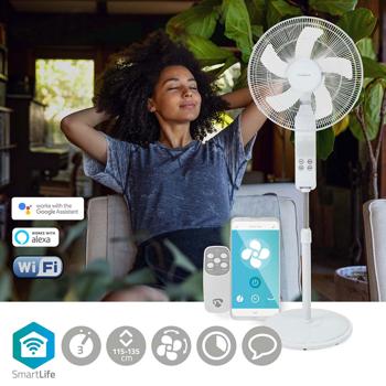 Preview: Ventilatore a piantana SmartLife WLAN, altezza 1,34 m, con app e telecomando: motore a 3 velocità e oscillazione, bianco, comfort intelligente