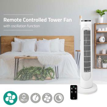 Preview: Powerful tower fan with 3 speed settings, oscillation & remote control, quiet & energy-saving, 50 W - ideal for home & office