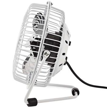 Preview: Small USB fan (Ø 10cm): Quiet table fan (3W, white) made of metal for flexible cooling. Perfect for the office & traveling