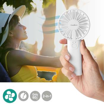 Preview: Ventilateur à main compact - 2 vitesses, silencieux, idéal sac à main, bureau, voyages, canicule - Blanc, Ø 6 cm, 60g, 3V, AA/LR6