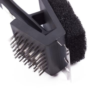 Preview: Brosse à barbecue 3 en 1 - Éponge-Brosse-Grattoir inox - Nettoyage approfondi et doux sans détergent pour grille émail - Poils laiton ergonomique