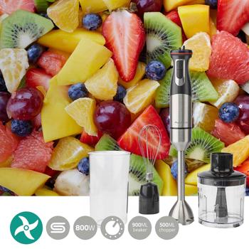 Preview: Powerful hand blender 800W - with whisk, chopper & container - made of stainless steel, versatile & ideal for smoothies, soups & sauces