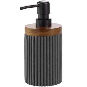 Preview: Badezimmer-Set, anthrazit mit Akazienholzstreifen