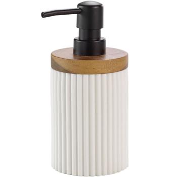 Preview: Badezimmer-Set, weiss mit Akazienholzstreifen