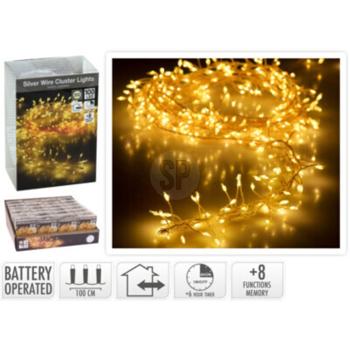 Preview: set di 2 luci fiabesche in filo d‘argento, 100 LED, IP44, a batteria, bianco caldo, L 100 cm