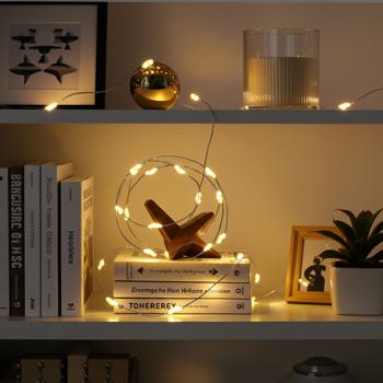 Silberdraht-Lichterkette, 80 LEDs, IP44, batteriebetrieben, warmweiss, L 395 cm