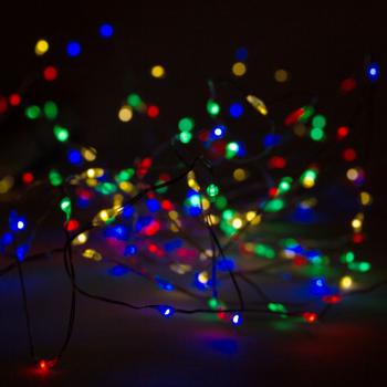 Preview: Catena luminosa in filo d‘argento, 80 LED, IP44, a batteria, colorata, L 395 cm