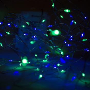 Preview: Catena luminosa in filo d‘argento, 80 LED, IP44, a batteria, colorata, L 395 cm