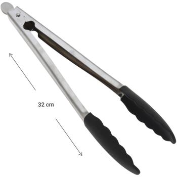 Preview: Pratiche pinze per cucinare e grigliare in acciaio inox (32 cm) con testa in silicone: presa sicura e senza graffi, facili da pulire e perfette per ogni tipo di griglia