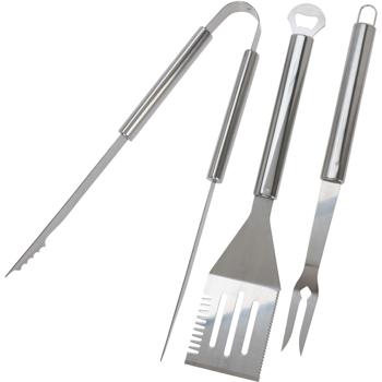 Preview: Stainless steel barbecue cutlery set (3-piece): Professional quality barbecue tongs, turner & fork, durable, easy to clean & perfect for any barbecue