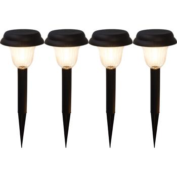 Preview: Set di luci per sentieri con picchetto a terra: 4 pezzi, nero, 16x16x45cm, cavo da 5m, illuminazione da giardino bianco caldo - per sentieri sicuri