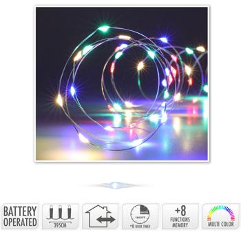 Preview: set di 2 luci fiabesche in filo d‘argento, 80 LED, IP44, a batteria, colorate, L 395 cm Preview: set di 2 luci fiabesche in filo d‘argento, 80 LED, IP44, a batteria, colorate, L 395 cm