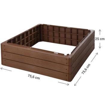 Preview: Quadratischer Beetrahmen, robust - braun, 75,6 x 75,6 x 25 cm – langlebige Gartenbeet-Einfassung für Gemüse und Blumen