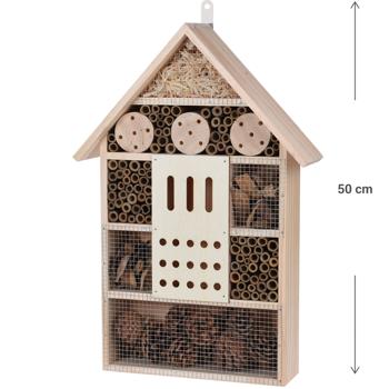 Preview: Insect hotel, 51 x 35 x 10 cm, nesting box made of natural woods and cones for bees, butterflies, beetles, and other helpers in the garden