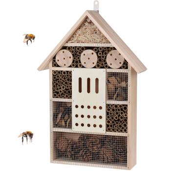 Preview: Insect hotel, 51 x 35 x 10 cm, nesting box made of natural woods and cones for bees, butterflies, beetles, and other helpers in the garden