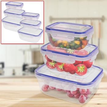 Food storage containers, set of 6, 2 each of 400/800/1400 ml, dishwasher-safe