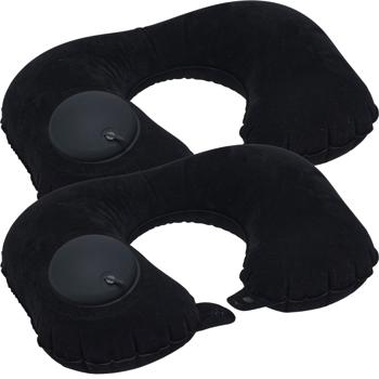 Preview: Nackenkissen 2er-Set - Ergonomisches Reisekissen mit integrierter Pumpe für Nacken & Kopf - Optimaler Schlaf im Auto, Flugzeug & Bus - Schwarz, 45x26 cm