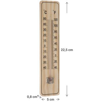 Preview: Analog-Garten-Thermometer aus Holz - Exakte Temperaturanzeige - Frostschutz von -40 bis +50 °C - Witterungsbeständig & robust (22,5x5 cm)