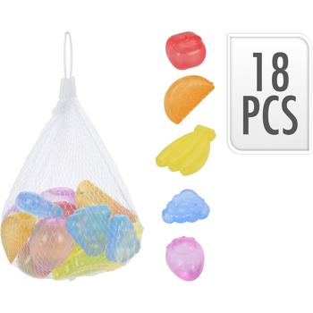 Preview: Dauer-Eiswürfel in Fruchtform 18er-Set - Kühlt Getränke ohne Verwässern für reinen Geschmack - Wiederverwendbar, bunter Blickfang, inkl. Transportnetz