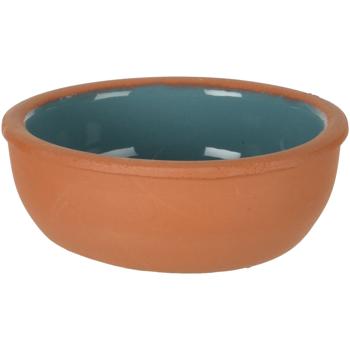 Preview: Tapas Schalen Set 4 Stück Terracotta - Ø 10x4 cm 160g je - Glasierte Innenseite - Blau, Violett, Grau, Gelb - Robust & spülmaschinenfest