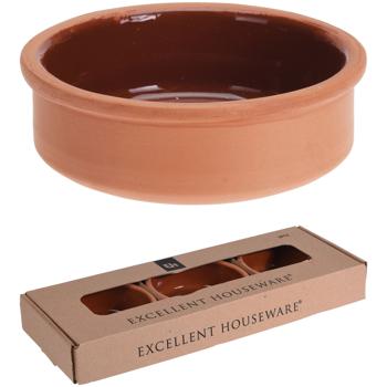 Preview: Tapas Schalen Set 3 Stück Ø 12x4cm - Terracotta mit glasierter Innenseite für mediterrane Gerichte & Snacks - Robust, langlebig & leicht zu reinigen