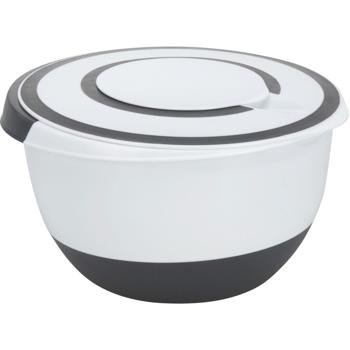 Preview: Jatte de 5L avec couvercle fraîcheur - Récipient antidérapant pour mélanger pâtes/crèmes, bec verseur & poignée - Plastique, blanc/noir, sans BPA