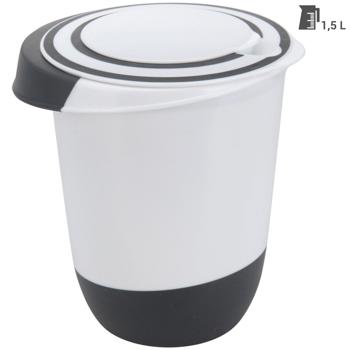 Preview: Bol Mélangeur Antidérapant 1.5L - Couvercle Fraîcheur Anti-éclaboussures, Bec Verseur & Poignée - Robuste, Sans BPA, Lave-Vaisselle - Blanc/Noir