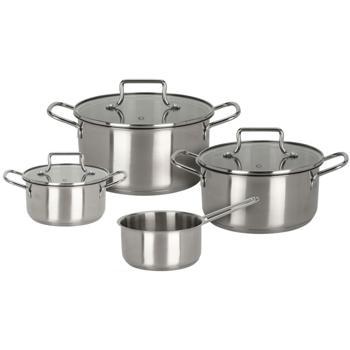 Preview: Elegante set di pentole da 7 pezzi, compatibile con l‘induzione - Acciaio inossidabile, argento, manici arrotondati - Pentole premium per i migliori risultati