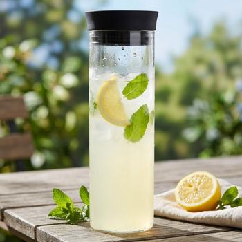 Carafe en verre borosilicate 1L – Idéale pour les jus, limonades, thés glacés – Avec filtre et couvercle en silicone – Fermeture automatique – Ø 8 x 27.5 cm