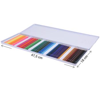 Preview: 50 Buntstifte Komplett-Set in Metallbox - Riesige Farbauswahl für Kinder - Sechskantige Form, ab 3 Jahren - Ideal für Reisen & Ausflüge
