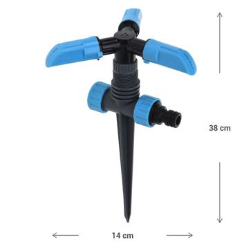 Preview: Gartensprinkler mit Erdspiess, 360 Grad Bewässerung, Reichweite 5,5 m, blau, schwarz, grau, Kreisregner zur Garten Bewässerung 