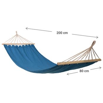 Preview: Hamac Détente Extérieure - Confort Optimal Jardin, Terrasse, Balcon, Voyage - Coton/Polyester Bleu 200x80cm - Charge Max 120kg
