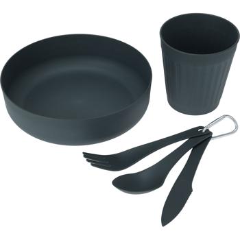 Preview: Portable 5-piece camping tableware set black with storage bag: Hygienic & practical for camping, hiking & festivals, robust & reusable