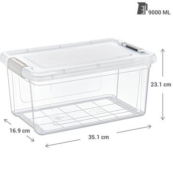 Preview: Boîte de conservation transparente 9L - Idéale pour farine, sucre, céréales, riz - Rangement hygiénique anti-mites/poussière - Pour cuisine, garde-manger