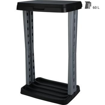 Preview: Support Sac Poubelle 120L - Camping, Jardinage, Rénovation - Montage Facile, Couvercle Anti-Odeur, Anneau de Serrage - Noir/Gris - Robuste et Stable