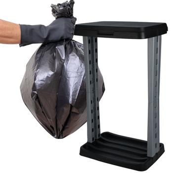 Preview: Support Sac Poubelle 120L - Camping, Jardinage, Rénovation - Montage Facile, Couvercle Anti-Odeur, Anneau de Serrage - Noir/Gris - Robuste et Stable