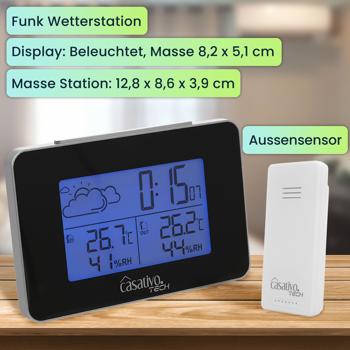 Preview: Funk Wetterstation mit Aussensensor, Wettervorhersage & Funkwecker, kabellos, Thermometer u. Hygrometer inkl. Funkuhr und Datumsanzeige