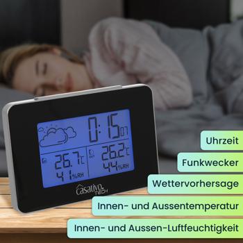 Preview: Funk Wetterstation mit Aussensensor, Wettervorhersage & Funkwecker, kabellos, Thermometer u. Hygrometer inkl. Funkuhr und Datumsanzeige