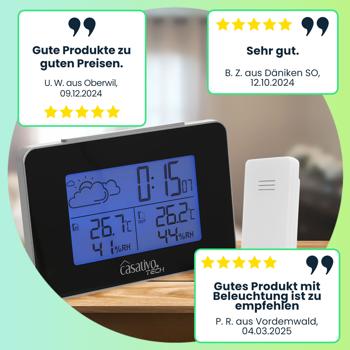 Preview: Funk Wetterstation mit Aussensensor, Wettervorhersage & Funkwecker, kabellos, Thermometer u. Hygrometer inkl. Funkuhr und Datumsanzeige