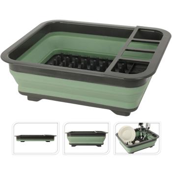 Preview: Faltbares Abtropfgestell - Ideal für Camping, kleine Küchen & unterwegs - Grün/Anthrazit, 37x28x12 cm, Kunststoff - Verhindert Schimmel