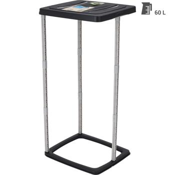 Preview: Collecteur de déchets 60L avec couvercle - Idéal tri des déchets, fêtes, travaux - Robuste, 90% plastique recyclé - Facile montage