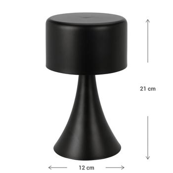 Preview: Elegante Design LED-Tischlampe schwarz (12x21cm), batteriebetrieben - 8 warme LEDs schaffen gemütliches, stimmungsvolles Licht, Kabellos & stylisch