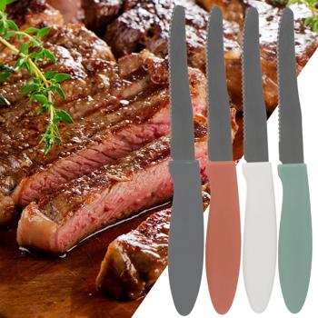 Preview: Steakmesser-Set 8 Stück - Müheloses Schneiden von Fleisch & Pizza - Scharfe Edelstahlklingen - Ergonomische Griffe - 4 Farben - 20.5cm Gesamtlänge