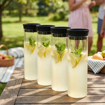4er-Set Glaskaraffe 1L aus Borosilikatglas - Ideal für Säfte, Limonaden & Eistee - Mit Silikonabdichtung, spülmaschinenfest & robust