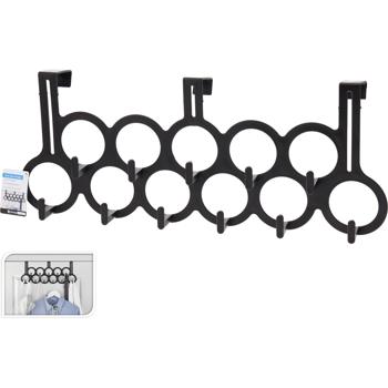 Preview: set of 2 Versatile door hook rail with 11 hooks, black: space-saving & robust, for jackets, towels & bags, easy installation & storage